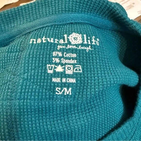 Natural Life Aida Embroidered Thermal Shirt Teal Folk Bouquet Size: S/M - Picture 6 of 6